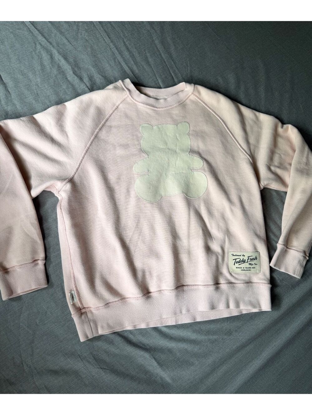 Teddy Fresh "Hi Mom" Pink Reversible Sweatshirt Size Large Teddy Bear Crewneck